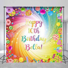Lofaris Rainbow Candy Personalized 10th Birthday Backdrop