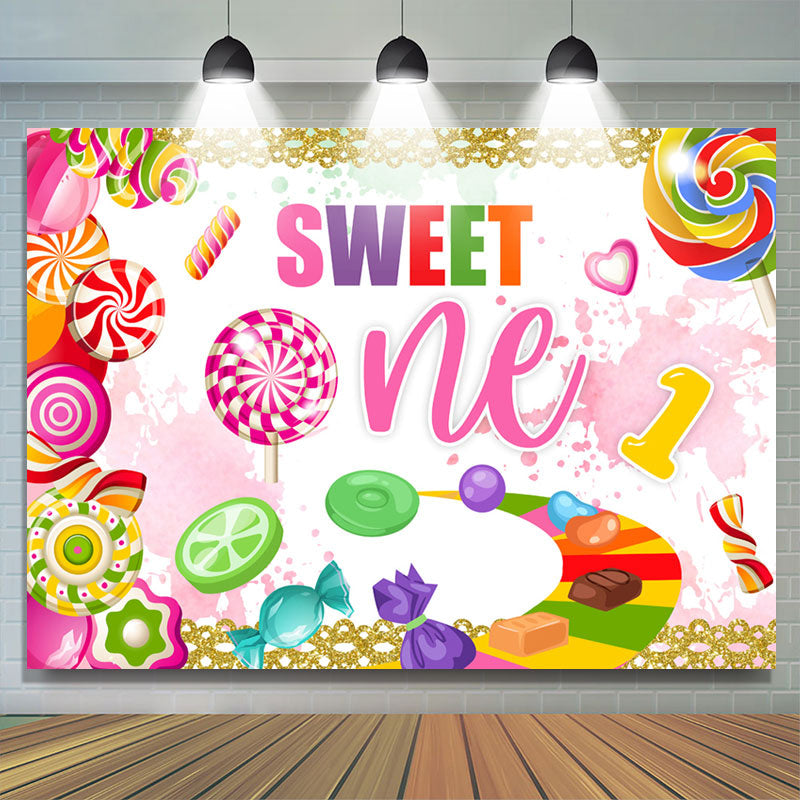 Lofaris Rainbow Color Candies Glitter 1st Birthday Backdrop