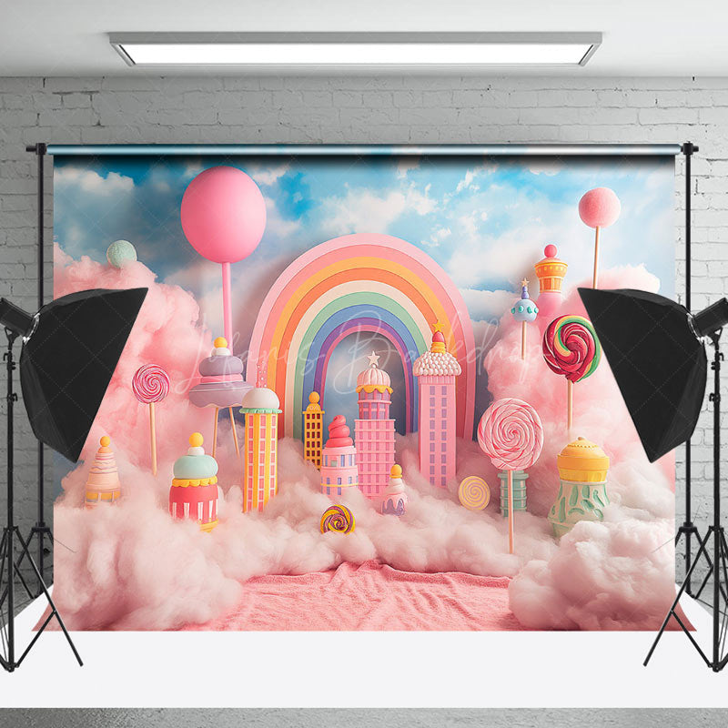 Lofaris Rainbow Colorful Candyland Cloud Cake Smash Backdrop