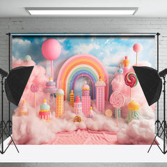 Lofaris Rainbow Colorful Candyland Cloud Cake Smash Backdrop