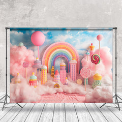 Lofaris Rainbow Colorful Candyland Cloud Cake Smash Backdrop