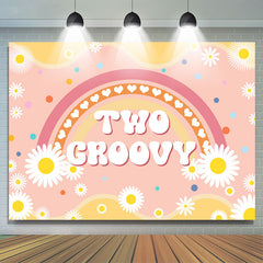 Lofaris Rainbow Daisy Flower Two Groovy Birthday Backdrop