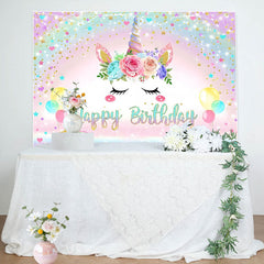 Lofaris Rainbow Floral Unicorn Sparkle Birthday Backdrop