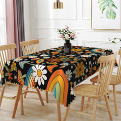 Lofaris Rainbow Flowers Black Pattern Rectangle Tablecloth