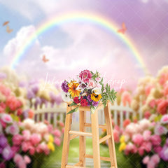 Lofaris Rainbow Flowers Garden Butterflies Spring Backdrop