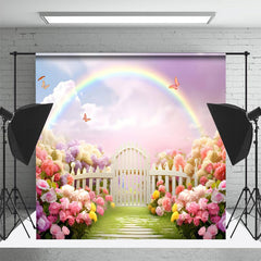 Lofaris Rainbow Flowers Garden Butterflies Spring Backdrop