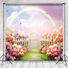 Lofaris Rainbow Flowers Garden Butterflies Spring Backdrop