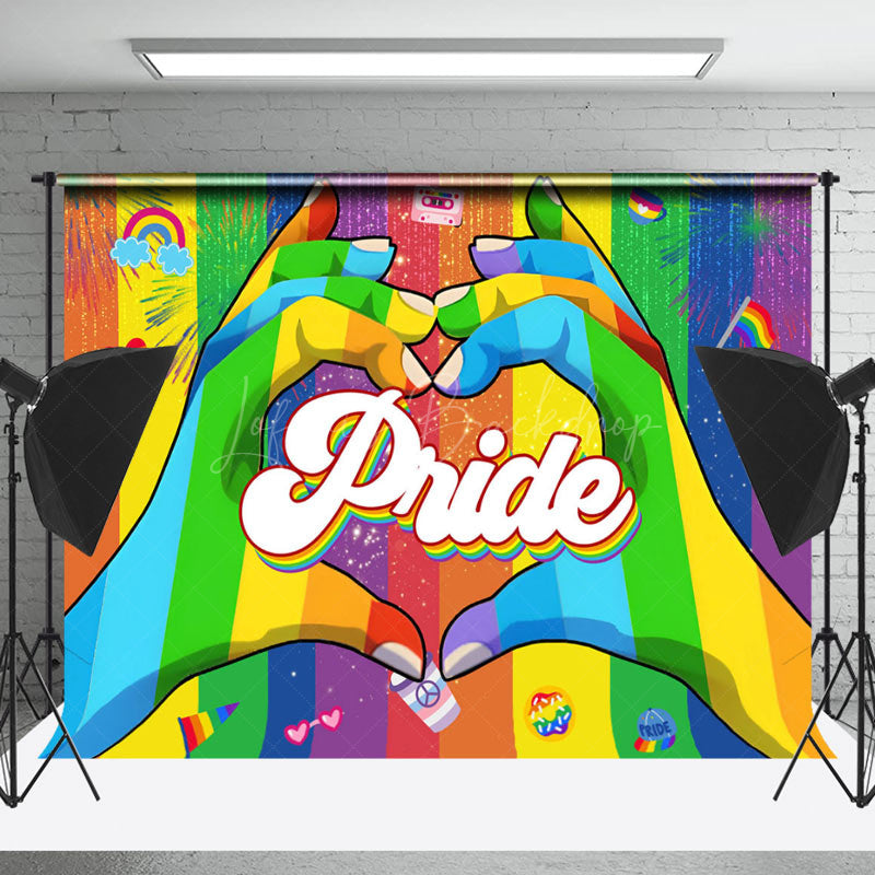 Lofaris Rainbow Hand Groovy Stripes Pride Month Backdrop