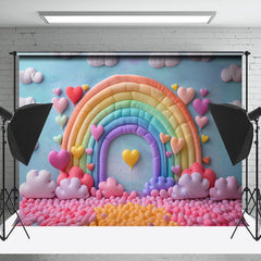 Lofaris Rainbow Heart Balloon Cloud Caks Smash Photo Backdrop