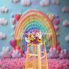 Lofaris Rainbow Heart Balloon Cloud Caks Smash Photo Backdrop