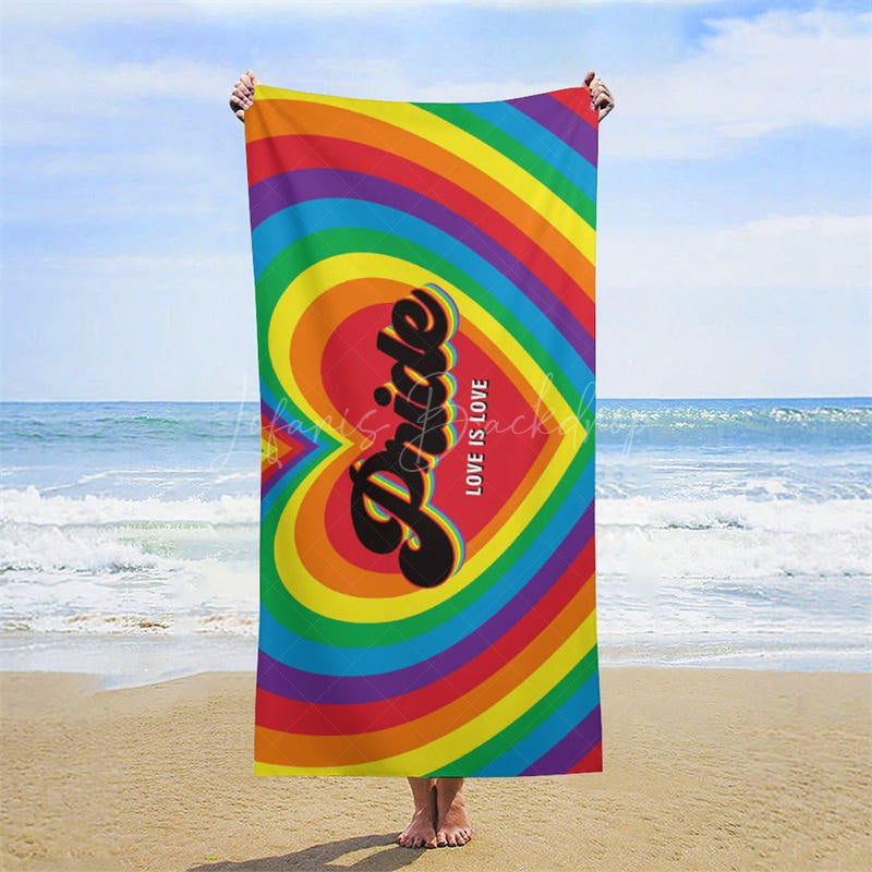 Lofaris Rainbow Heart Love Is Pride Month Beach Towel