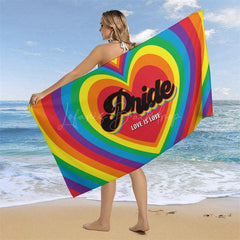 Lofaris Rainbow Heart Love Is Pride Month Beach Towel