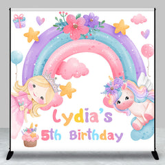 Lofaris Rainbow Horse Floral Custom 5th Birthday Backdrop