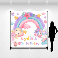 Lofaris Rainbow Horse Floral Custom 5th Birthday Backdrop