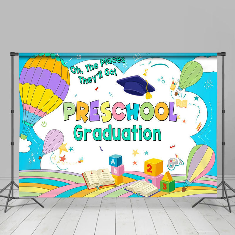 Lofaris Rainbow Hot Air Balloon Preschool Grad Backdrop