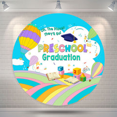 Lofaris Rainbow Hot Air Balloon Round Preschool Grad Backdrop