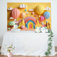 Lofaris Rainbow Hot Air Balloons Cloud Birthday Backdrop