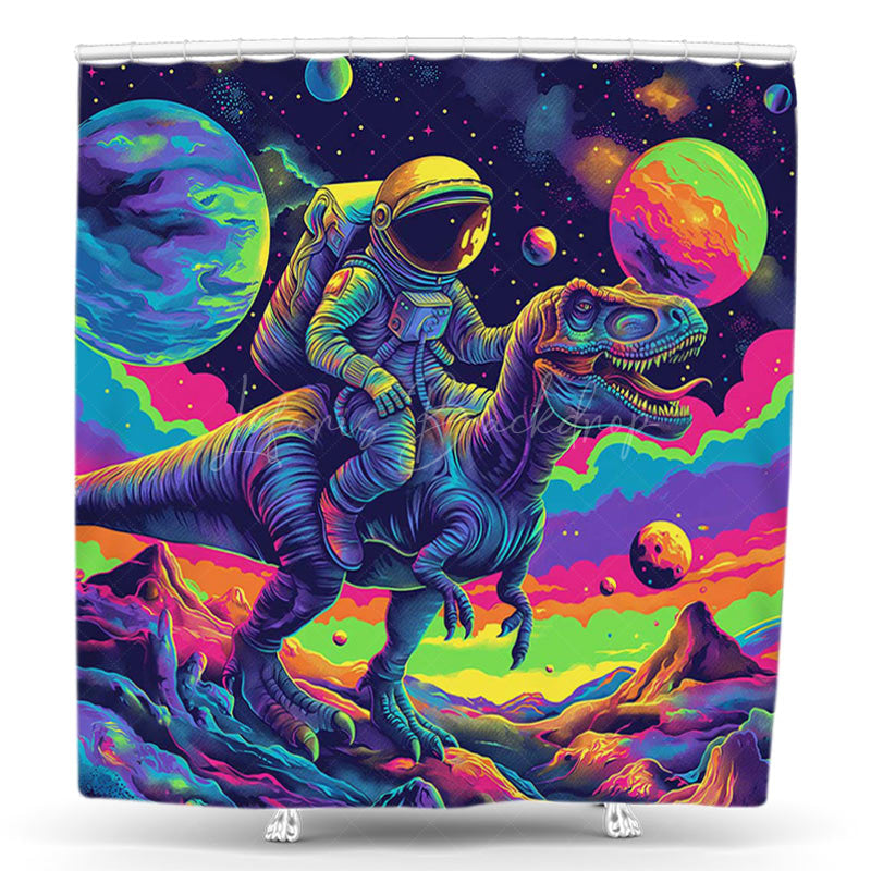 Lofaris Rainbow Moon Astronaut Dinosaur Galaxy Shower Curtain