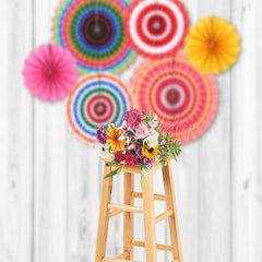 Lofaris Rainbow Paper Fan Grey Wooden Dance Party Backdrop