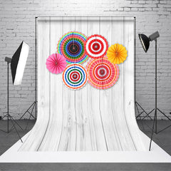 Lofaris Rainbow Paper Fan Grey Wooden Dance Party Backdrop