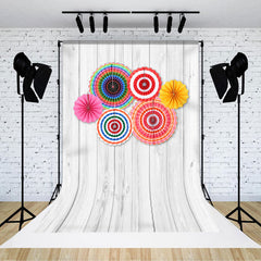 Lofaris Rainbow Paper Fan Grey Wooden Dance Party Backdrop