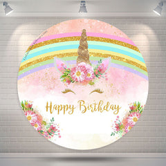 Lofaris Rainbow Pink Unicorn Round Happy Birthday Backdrop