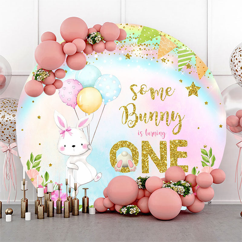 Lofaris Rainbow Rabbit Balloon Round 1St Birthday Backdrop