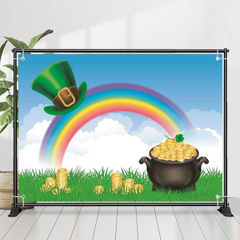 Lofaris Rainbow Sky Hat Gold Coins St Patricks Day Backdrop