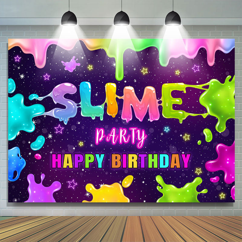 Lofaris Rainbow Slime Glitter Night Stars Birthday Backdrop