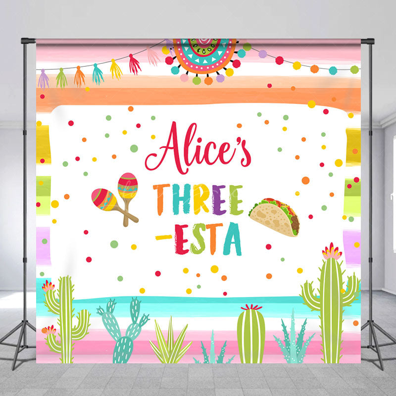 Lofaris Rainbow Stripe Fiesta Custom 3rd Birthday Backdrop