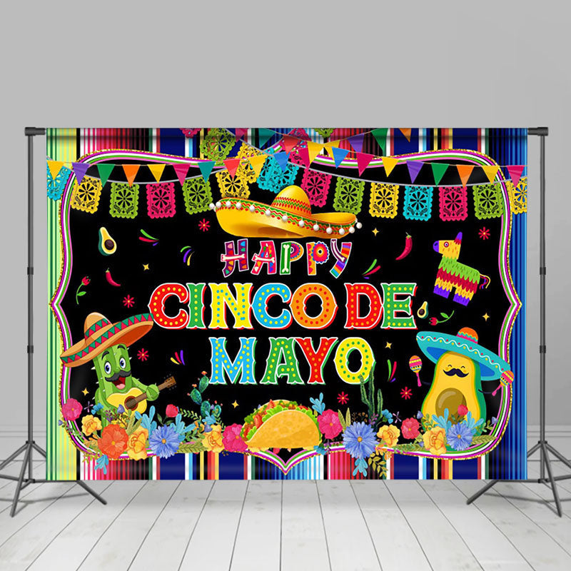 Lofaris Rainbow Stripe Flags Floral Cinco De Mayo Backdrop