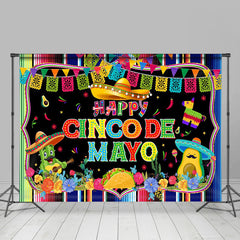 Lofaris Rainbow Stripe Flags Floral Cinco De Mayo Backdrop