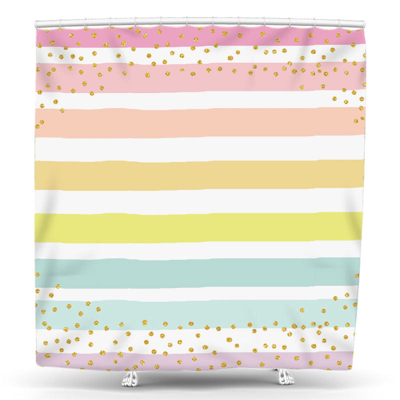 Lofaris Rainbow Stripe Gold Sparkling Bathtub Shower Curtain