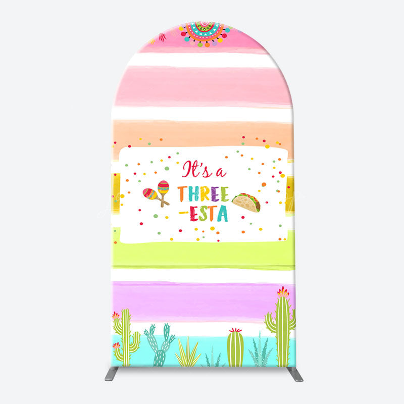 Lofaris Rainbow Stripe Three Esta Arch Birthday Backdrop