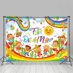 Lofaris Rainbow Sun Feliz Dia de Nino Children Day Backdrop