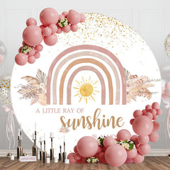 Lofaris Rainbow Sun Leaves Gold Round Baby Shower Backdrop