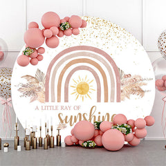 Lofaris Rainbow Sun Leaves Gold Round Baby Shower Backdrop