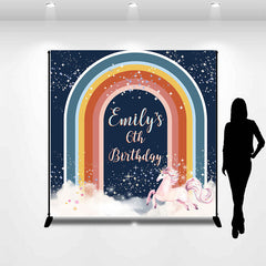 Lofaris Rainbow Unicorn Glitter Custom 6th Birthday Backdrop