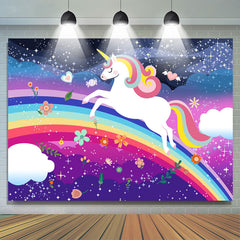 Lofaris Rainbow Unicorn Night Glitter Birthday Party Backdrop