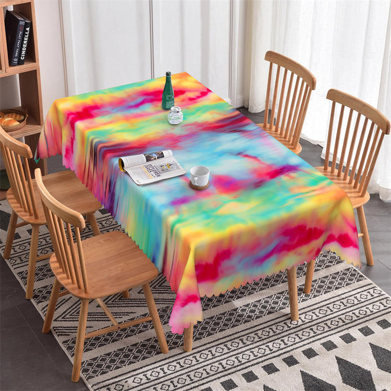 Lofaris Rainbow Watercolor Abstract Texture Kitchen Tablecloth