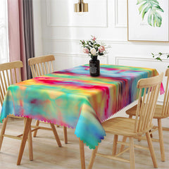 Lofaris Rainbow Watercolor Abstract Texture Kitchen Tablecloth