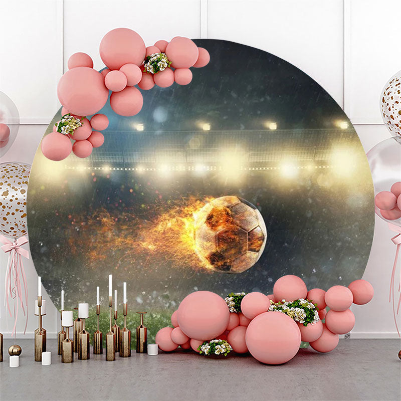 Lofaris Rainy Burning Football Field Round Birthday Backdrop