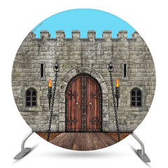 Lofaris Rampart Brick Wall Wood Door Pattern Circle Backdrop