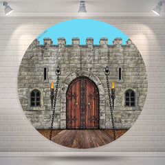 Lofaris Rampart Brick Wall Wood Door Pattern Circle Backdrop