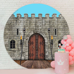 Lofaris Rampart Brick Wall Wood Door Pattern Circle Backdrop