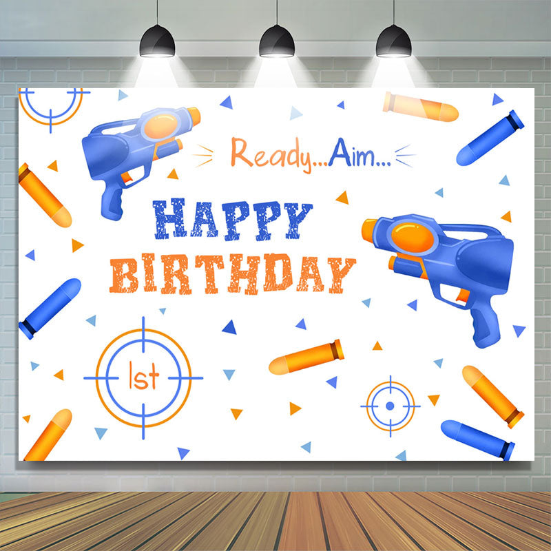 Lofaris Ready Aim Bottle Shot Boy Happy Birthday Backdrop