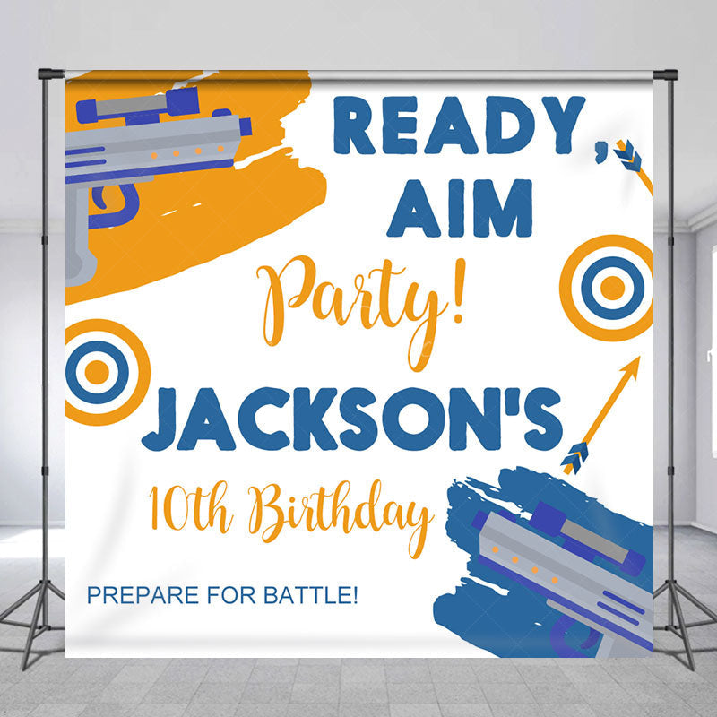 Lofaris Ready Aim Party Sport Custom 10th Birthday Backdrop