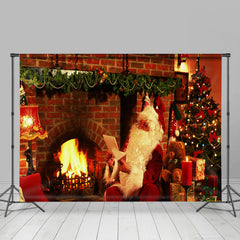 Lofaris Real Scene Santa Brick Fireplace Christmas Backdrop