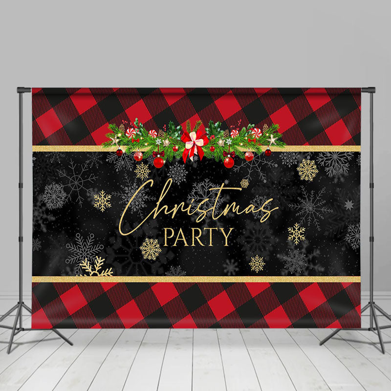 Lofaris Red And Black Gingham Snowflake Christmas Backdrop