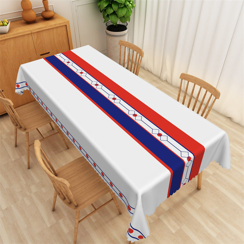 Lofaris Red And Blue Mediate Line Kitchen Room Tablecloth